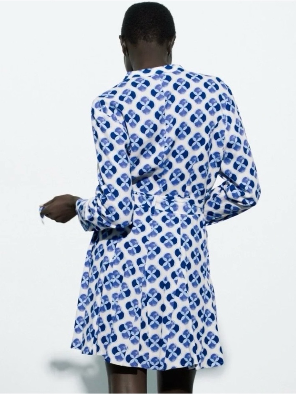Zara Linen Geometric Flattering Shirt Dress Tie Waist Size M MSRP $110 NWOT - Picture 4 of 8